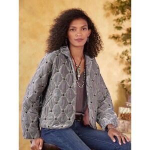 Sundance Sumiko Grey Velvet Quilted Embroidered Metallic Jacket, Women's Small